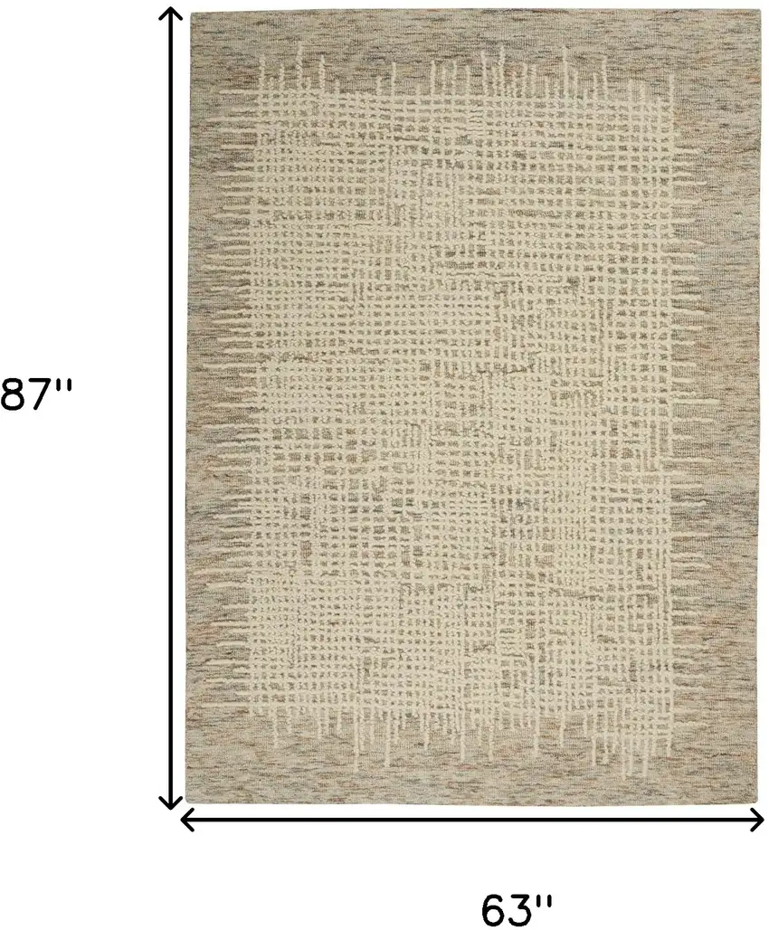 Beige and Tan Wool Abstract Area Rug Photo 3