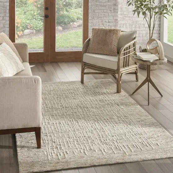 Beige and Tan Wool Abstract Area Rug Photo 4
