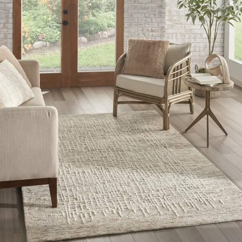 Beige and Tan Wool Abstract Area Rug Photo 4