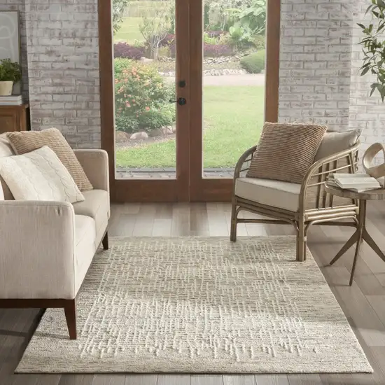 Beige and Tan Wool Abstract Area Rug Photo 5