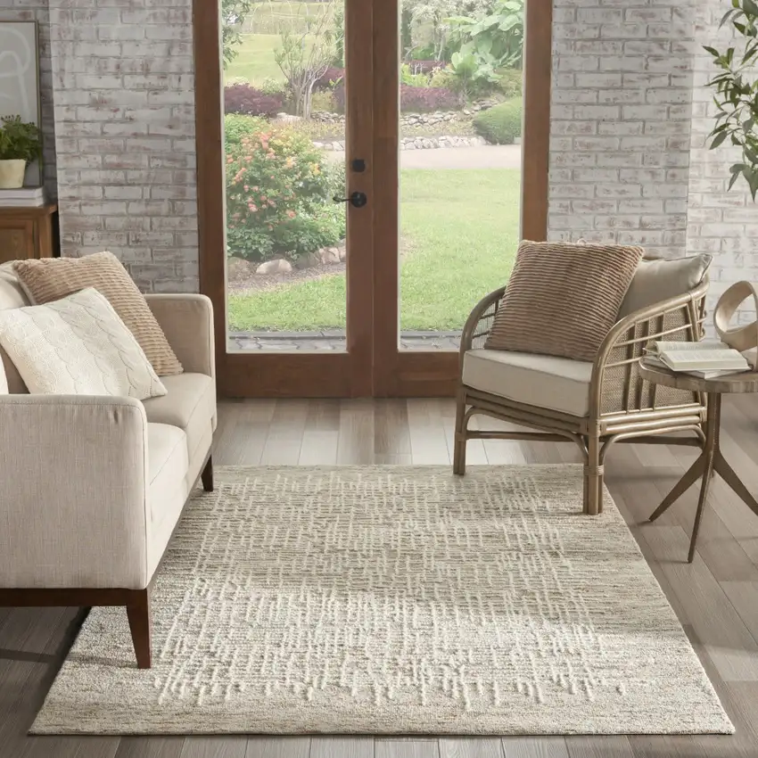 Beige and Tan Wool Abstract Area Rug Photo 5