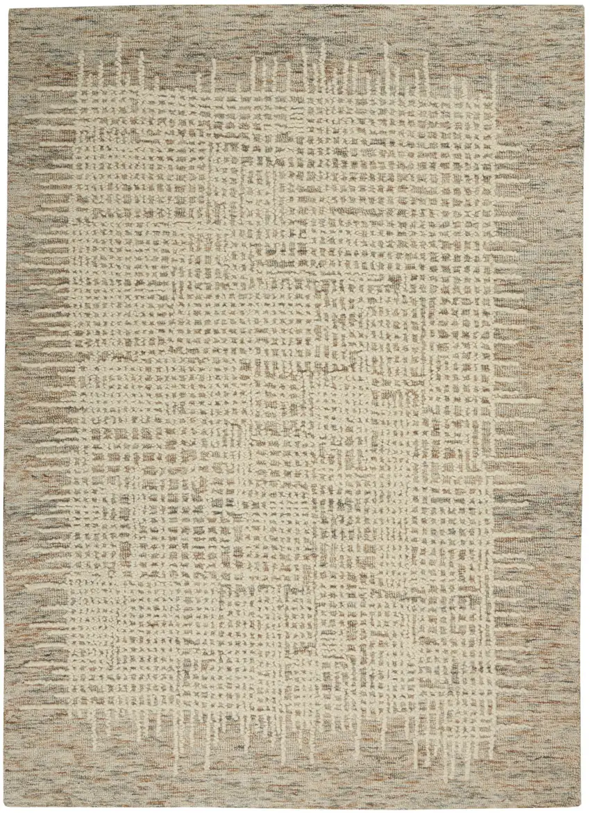 Beige and Tan Wool Abstract Area Rug Photo 2