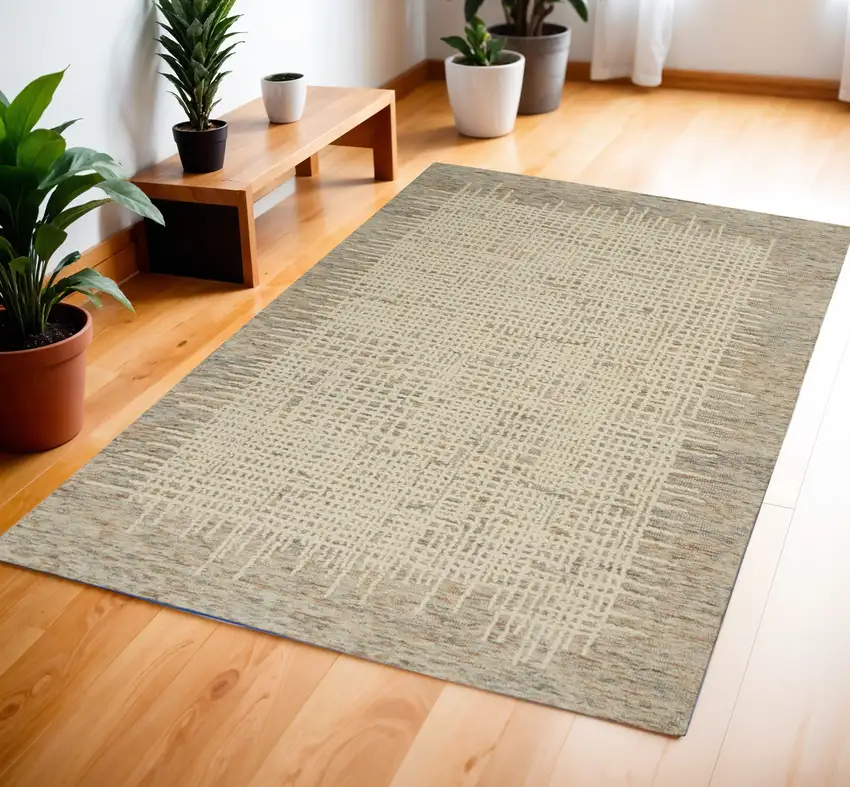 Beige and Tan Wool Abstract Area Rug Photo 1