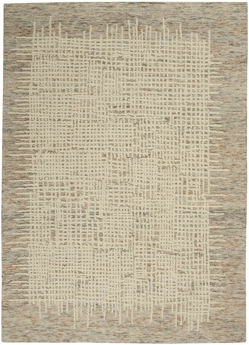 Beige and Tan Wool Abstract Area Rug Photo 1