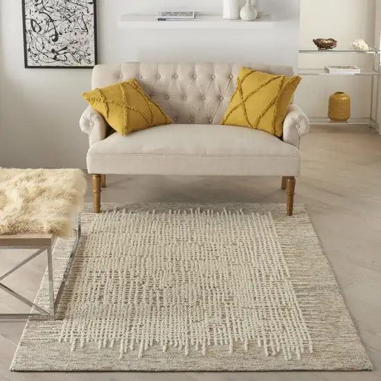 Beige and Tan Wool Abstract Area Rug Photo 3