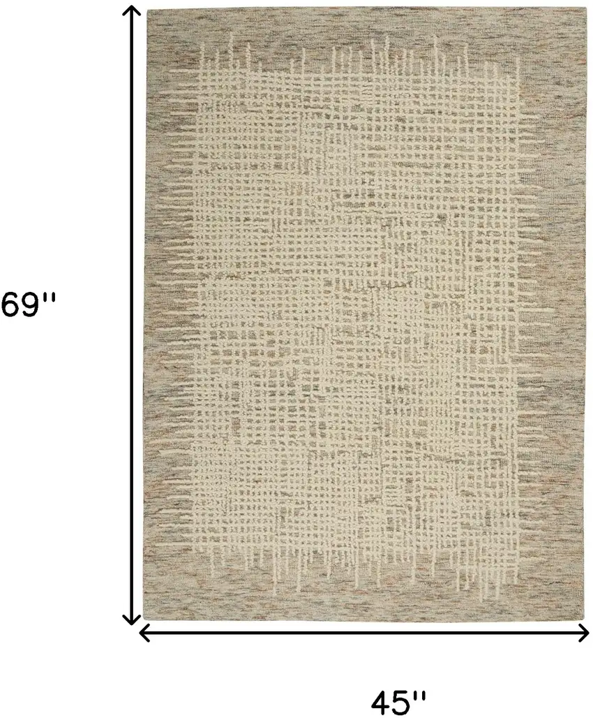 Beige and Tan Wool Abstract Area Rug Photo 3