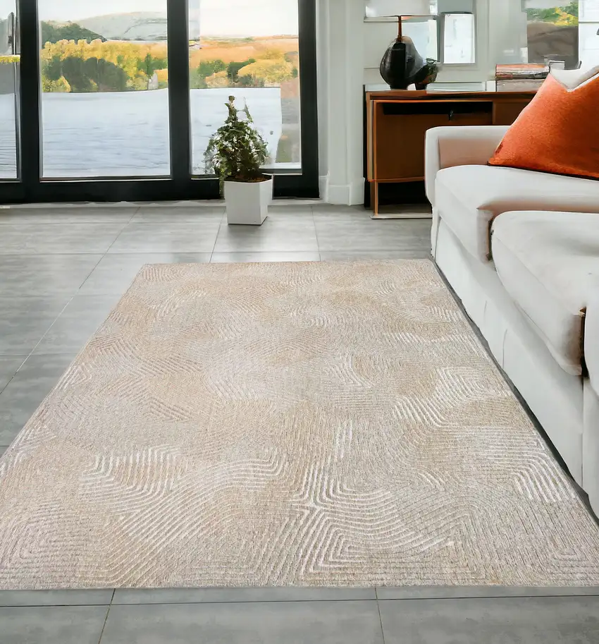 Beige and White Abstract Non Skid Area Rug Photo 1