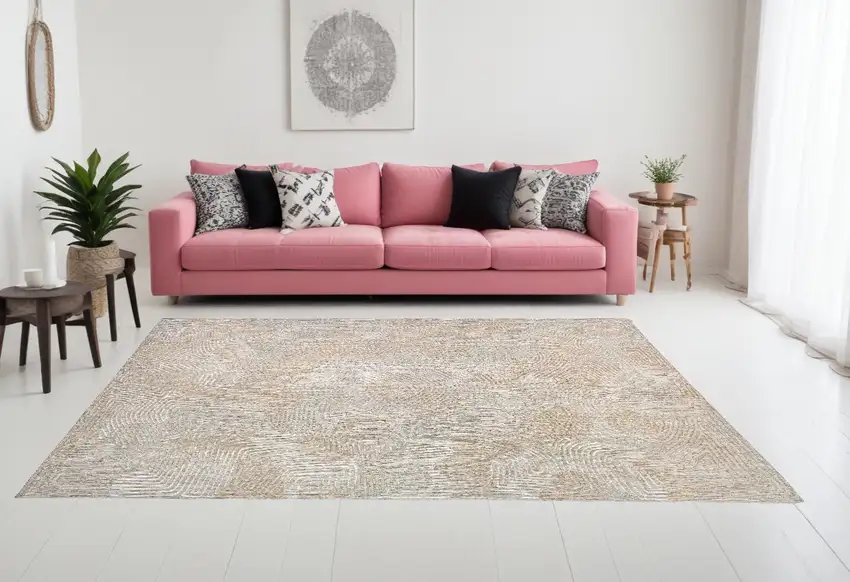 Beige and White Abstract Non Skid Area Rug Photo 1