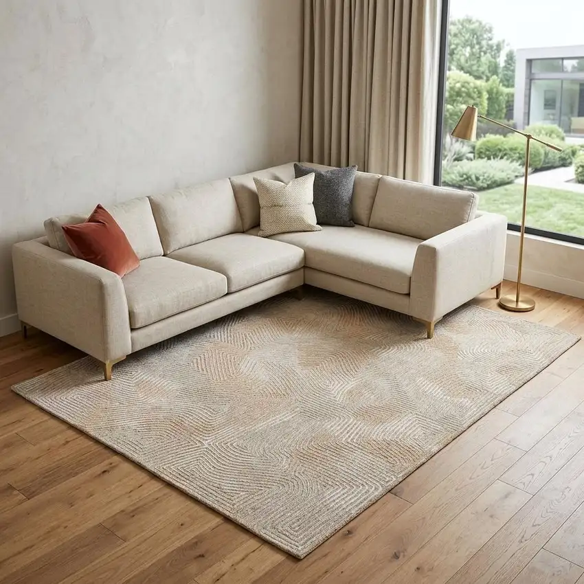 Beige and White Abstract Non Skid Area Rug Photo 1