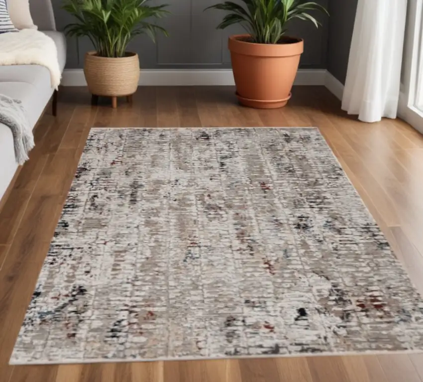 Beige Or Grey Abstract Area Rug Photo 2
