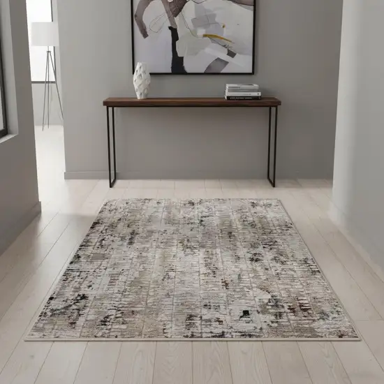 Beige And Gray Abstract Distressed Area Rug Photo 1