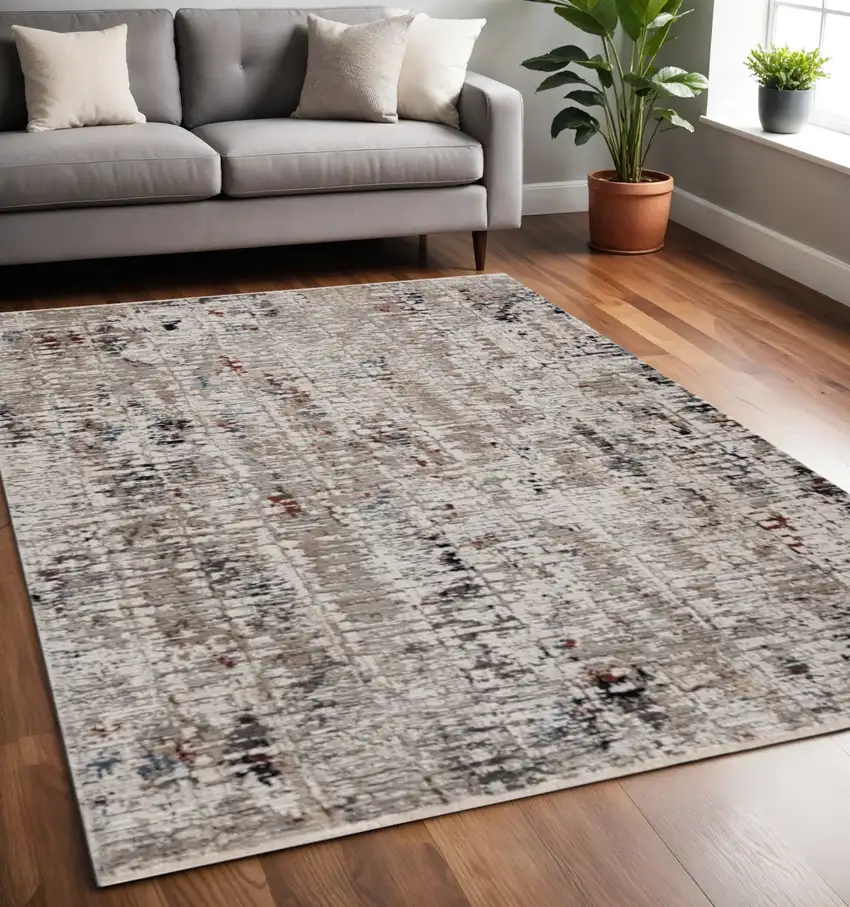 Beige And Gray Abstract Distressed Area Rug Photo 2