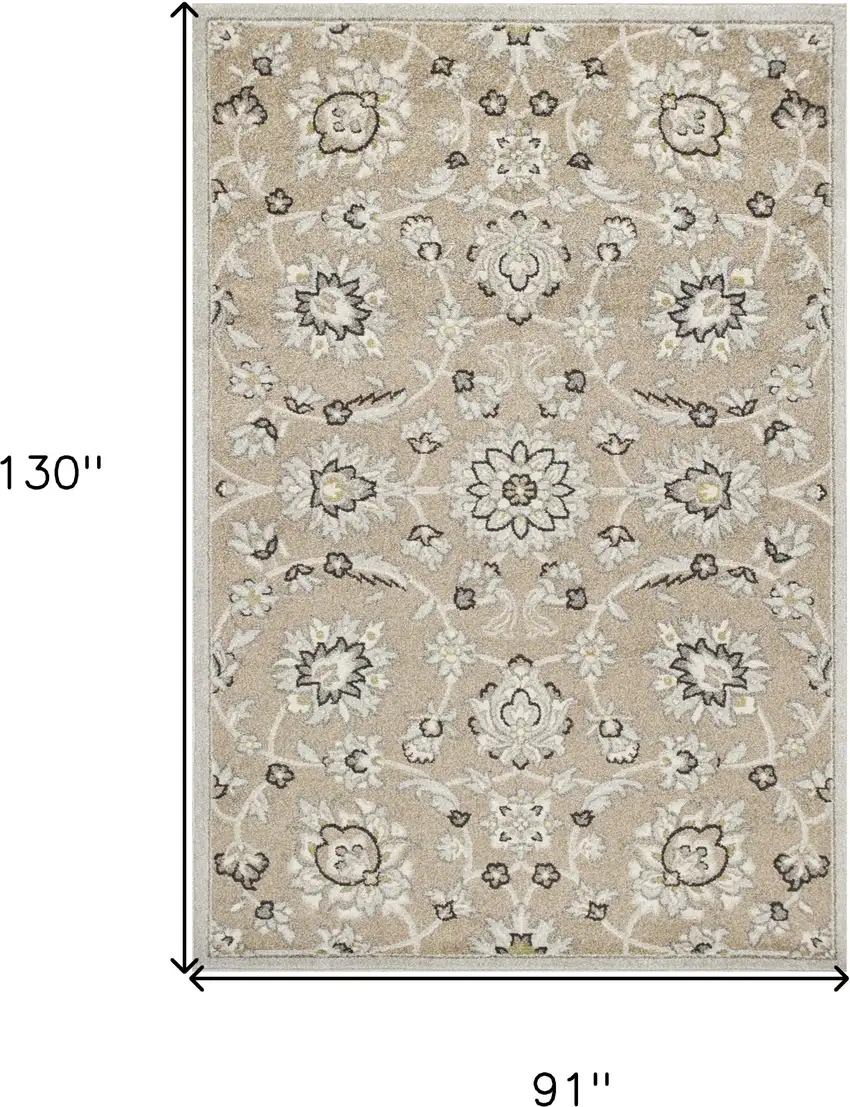 7' X 11' Beige Or Grey Floral Vines Uv Treated Indoor Area Rug Photo 8