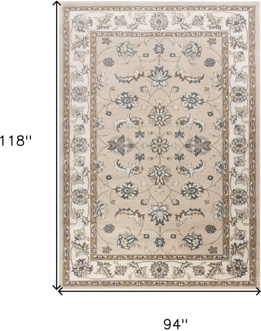 Beige Or Ivory Floral Vine Bordered Indoor Area Rug Photo 8