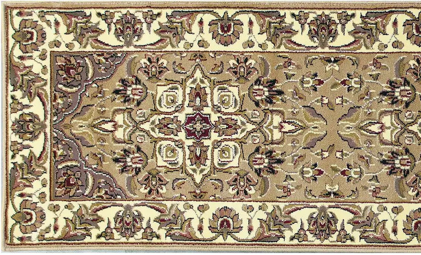 Beige or Ivory Medallion Runner Rug Photo 2