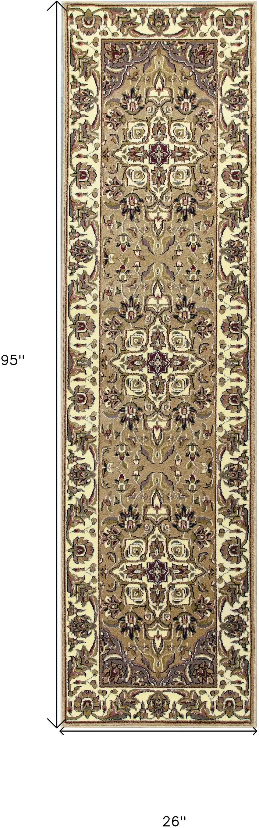 Beige or Ivory Medallion Runner Rug Photo 8