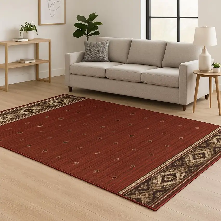 Red And Ivory Southwestern Area Rug Photo 1