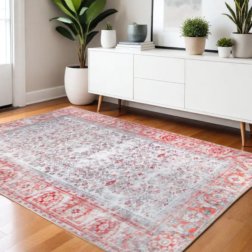 Red And Gray Oriental Area Rug Photo 1