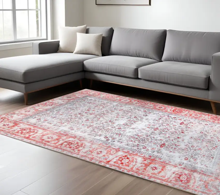 Red And Gray Oriental Area Rug Photo 1