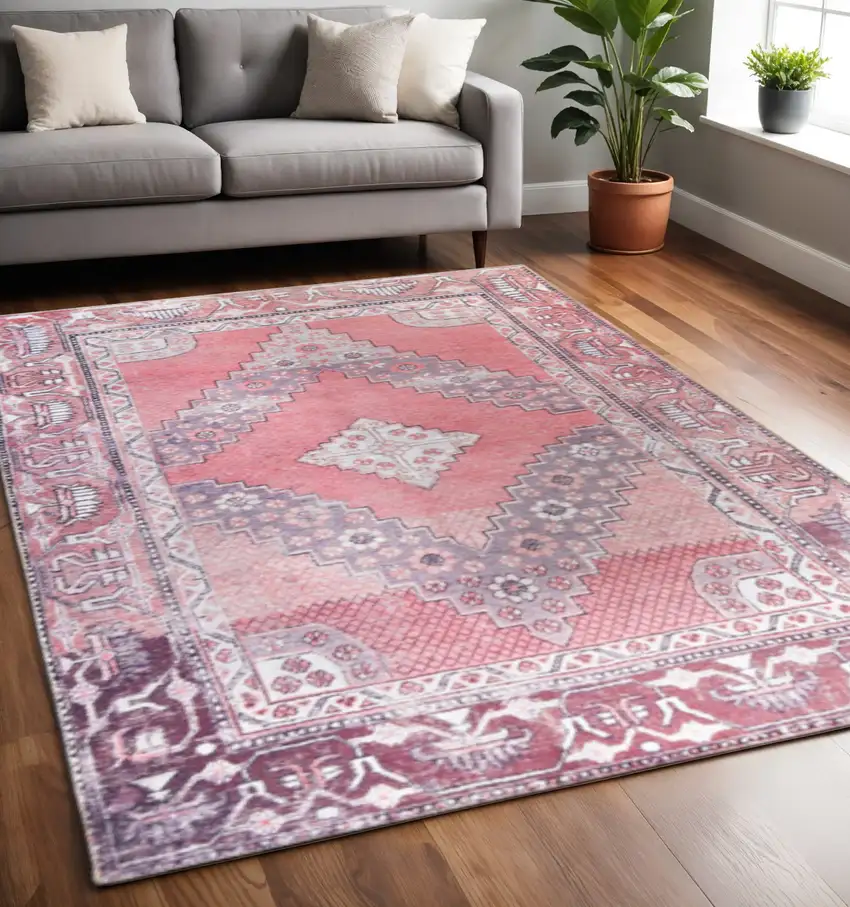 Red And Gray Oriental Area Rug Photo 1