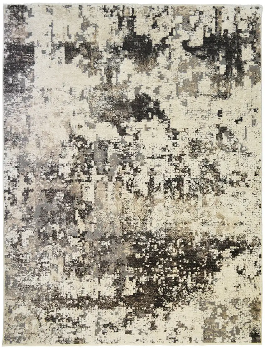 Black Abstract Distressed Area Rug With Fringe Photo 5