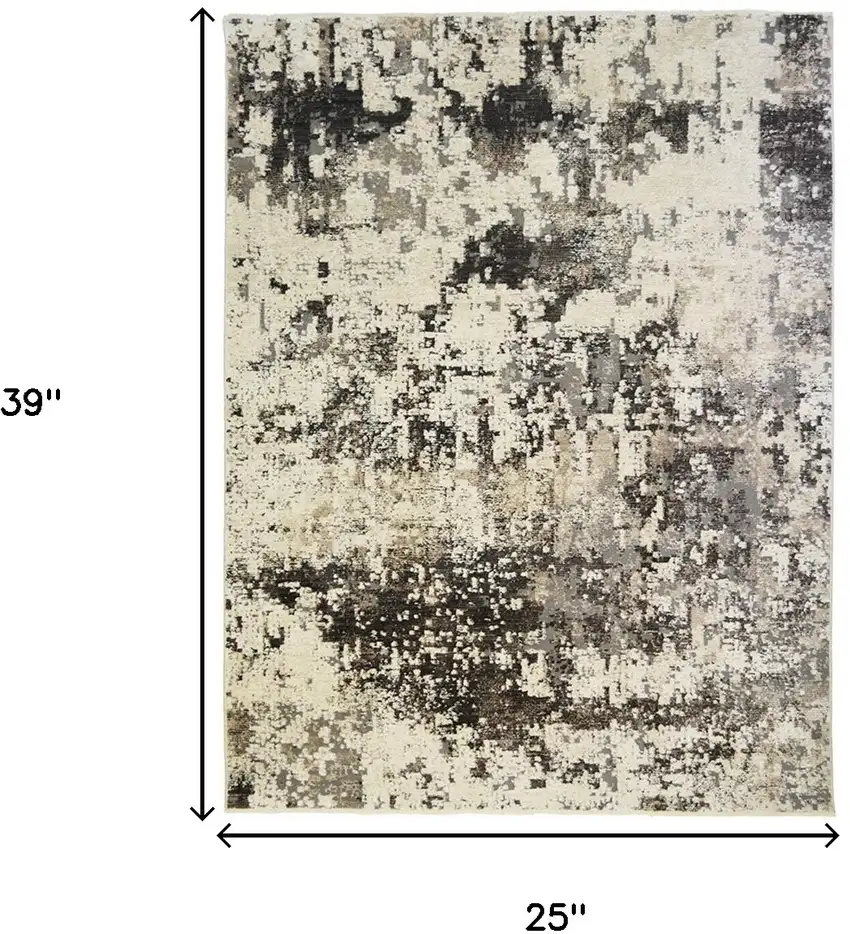 Black Abstract Distressed Area Rug With Fringe Photo 6