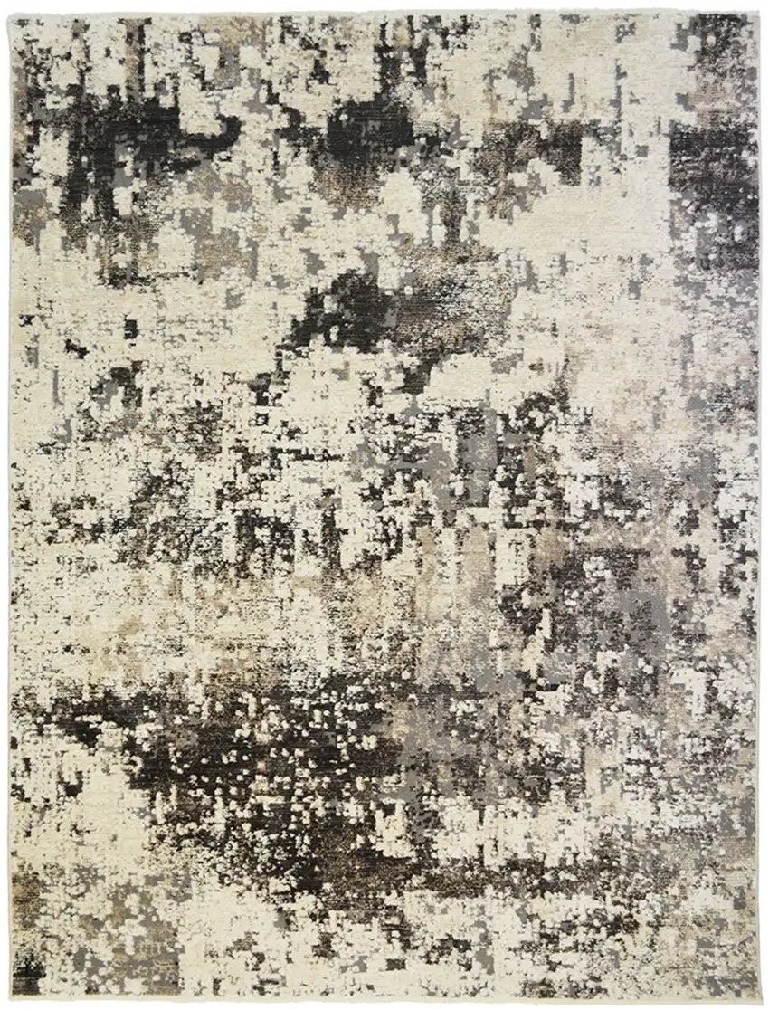 Black Abstract Distressed Area Rug With Fringe Photo 3