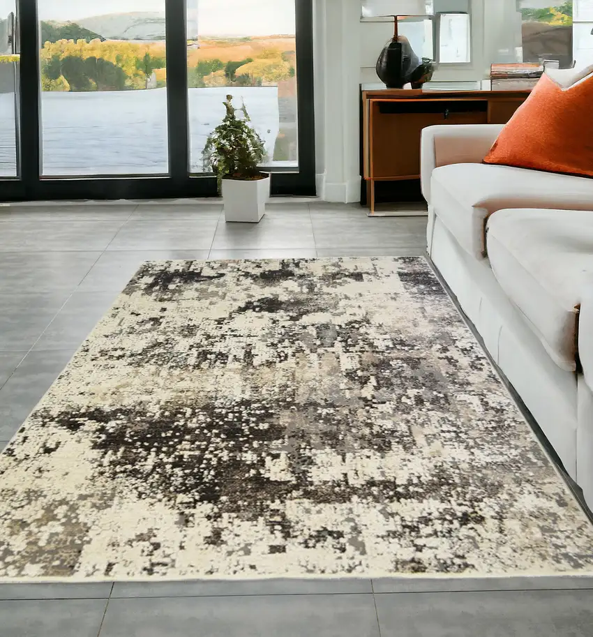 Black Abstract Distressed Area Rug With Fringe Photo 1
