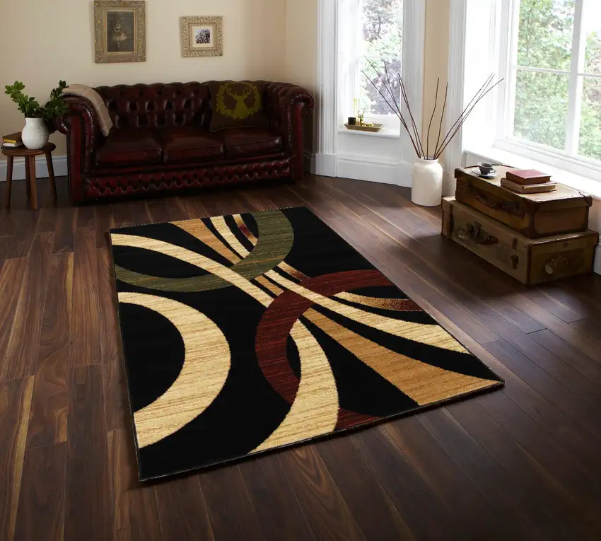 Black Abstract Geometric Area Rug Photo 8