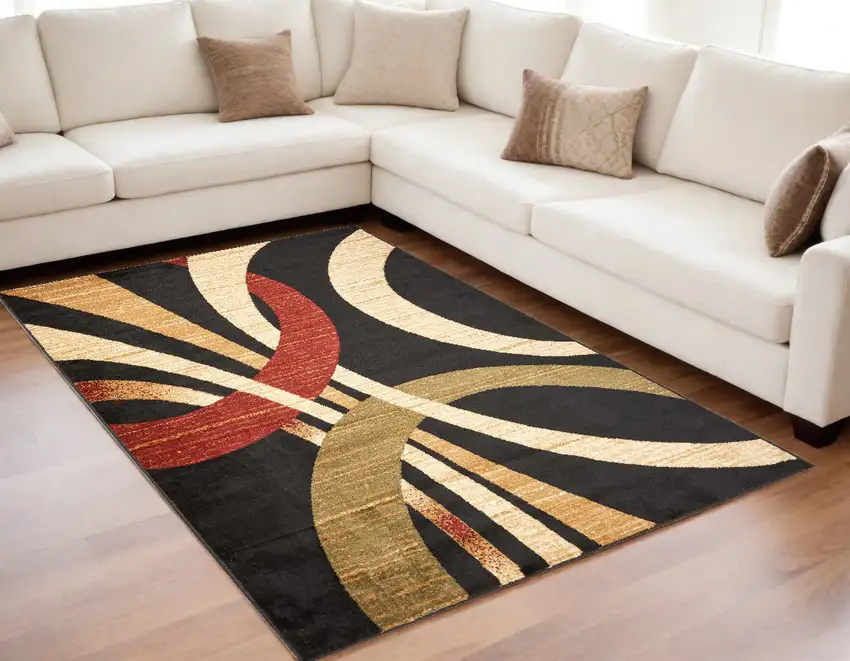 Black Abstract Geometric Area Rug Photo 1