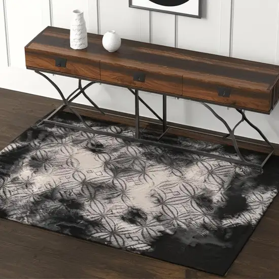 Black Abstract Power Loom Stain Resistant Area Rug Photo 2