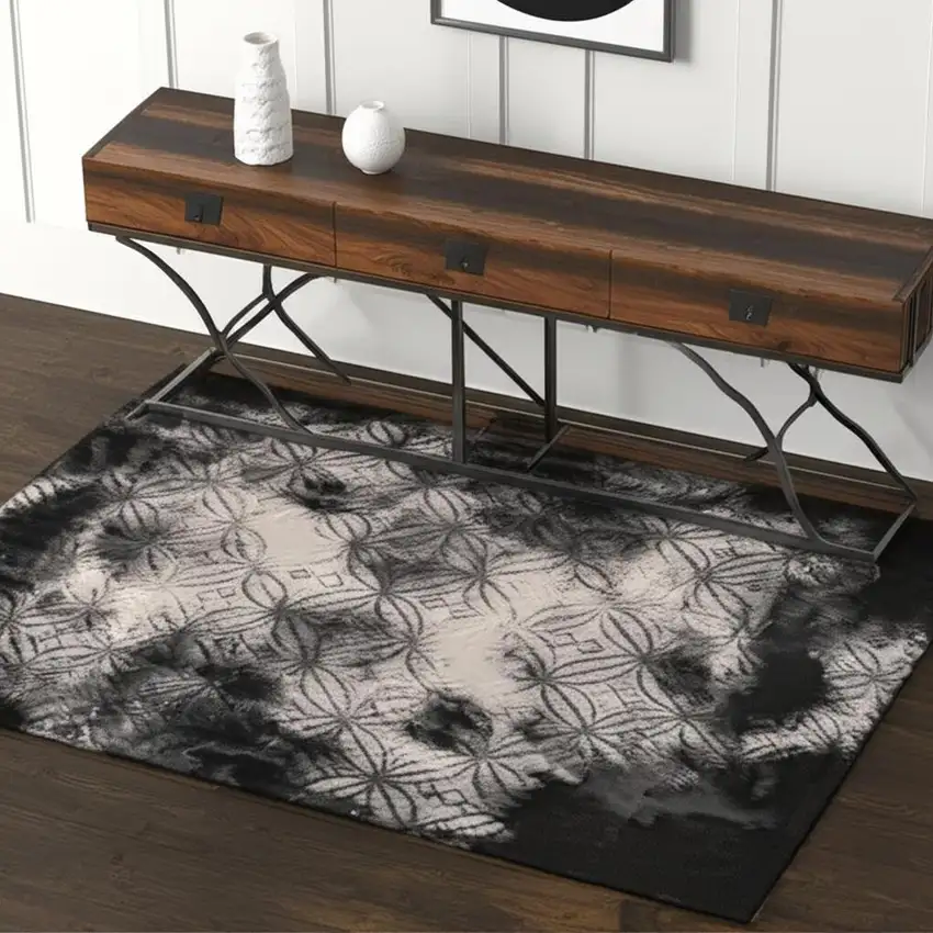 Black Abstract Power Loom Stain Resistant Area Rug Photo 2