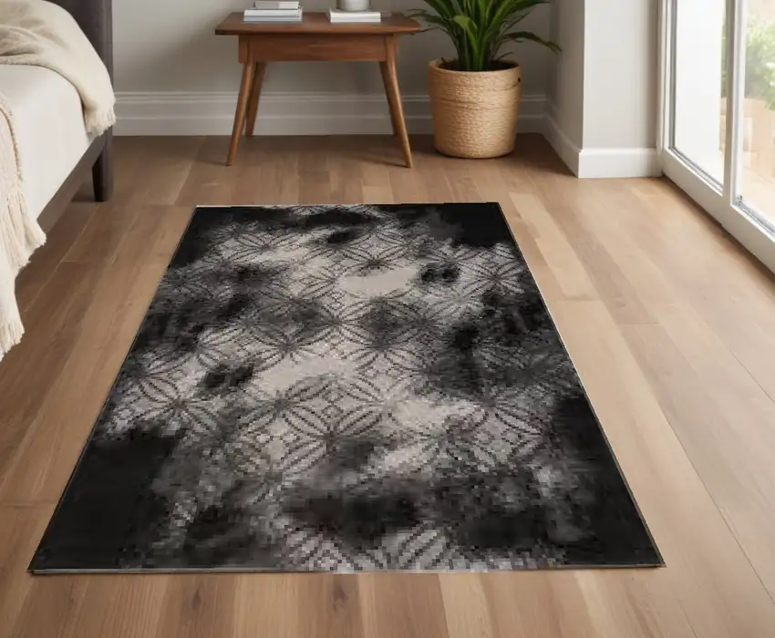 Black Abstract Power Loom Stain Resistant Area Rug Photo 2