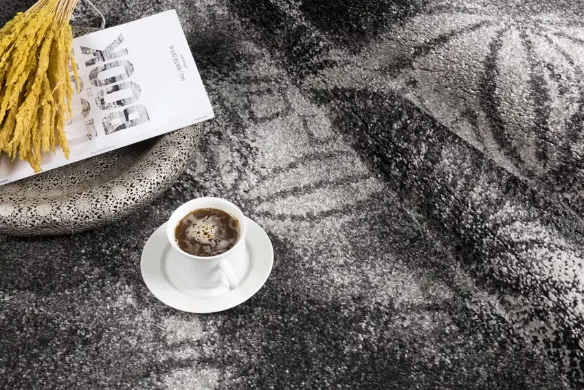 Black Abstract Power Loom Stain Resistant Area Rug Photo 3
