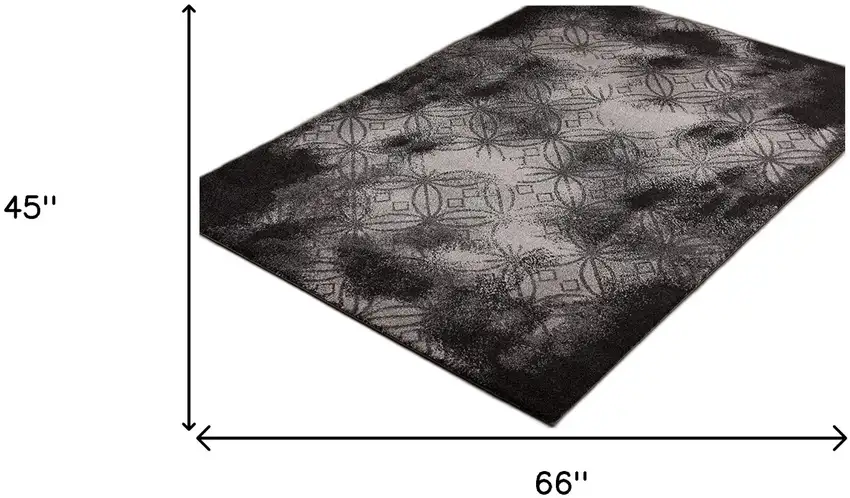 Black Abstract Power Loom Stain Resistant Area Rug Photo 6