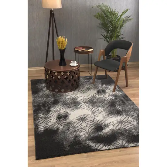 Black Abstract Power Loom Stain Resistant Area Rug Photo 8