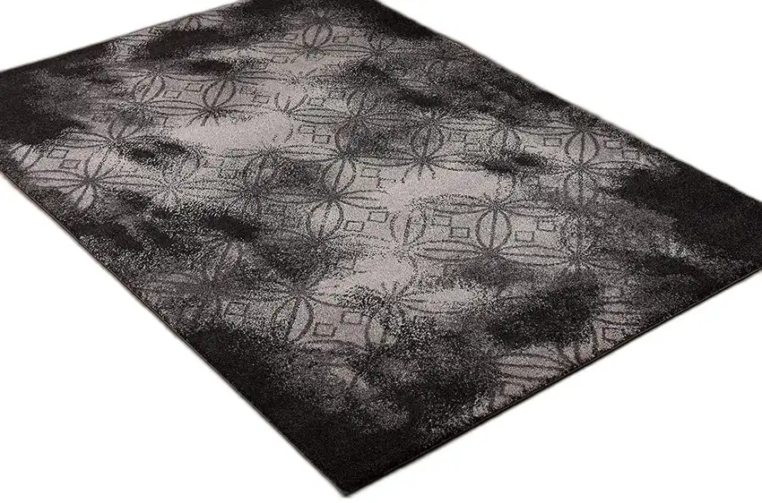 Black Abstract Power Loom Stain Resistant Area Rug Photo 4