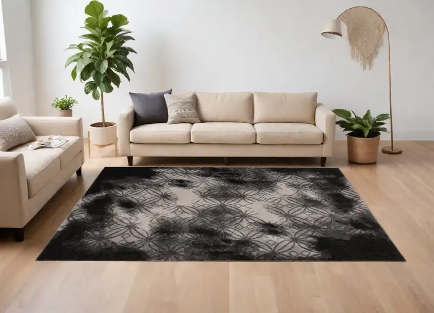 Black Abstract Power Loom Stain Resistant Area Rug Photo 1