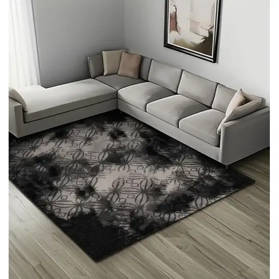 Black Abstract Power Loom Stain Resistant Area Rug Photo 2