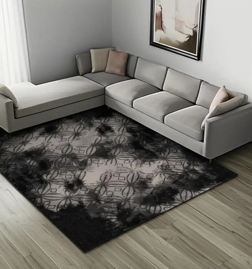 Black Abstract Power Loom Stain Resistant Area Rug Photo 2
