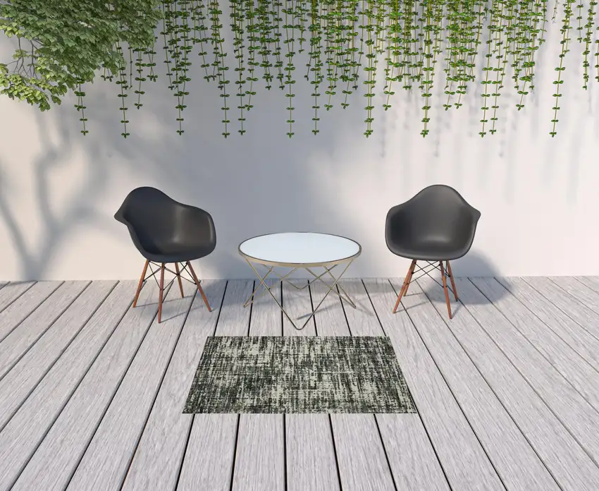 Black Abstract Stain Resistant Indoor Outdoor Area Rug Photo 3