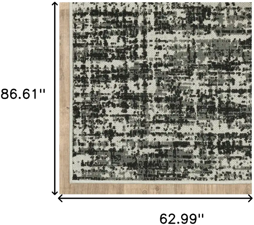Black Abstract Stain Resistant Indoor Outdoor Area Rug Photo 8