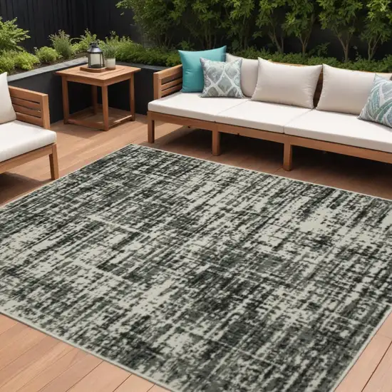 Beige and Black Abstract Stain Resistant Indoor Outdoor Area Rug Photo 1