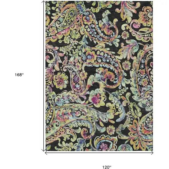 Black And Artichoke Green Paisley Washable Indoor Outdoor Area Rug Photo 3