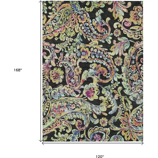 Black And Artichoke Green Paisley Washable Indoor Outdoor Area Rug Photo 3