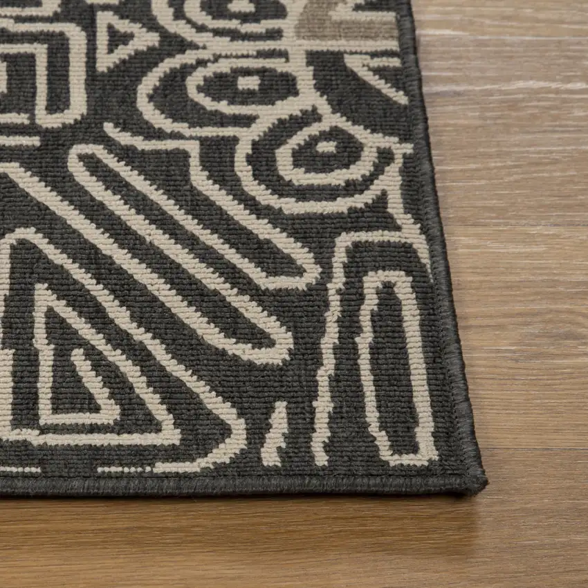 Black And Beige Abstract Area Rug Photo 6