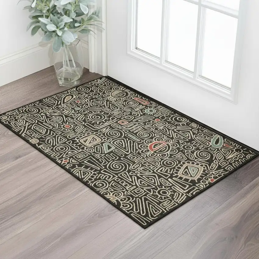 Black And Beige Abstract Area Rug Photo 1