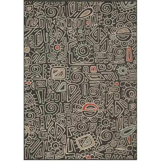 Black And Beige Abstract Area Rug Photo 2