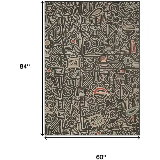 Black And Beige Abstract Area Rug Photo 3