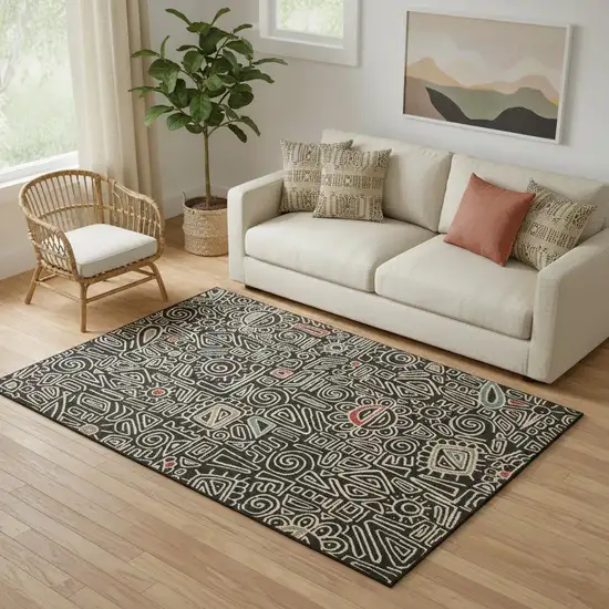 Black And Beige Abstract Area Rug Photo 1